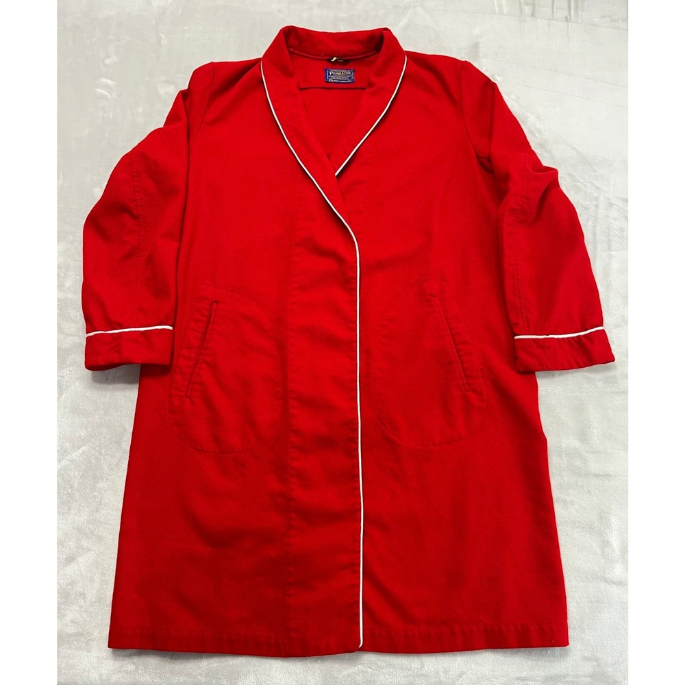 Vtg Pendleton Wool Lounge Robe Mens Medium Red White Piping Layering Good